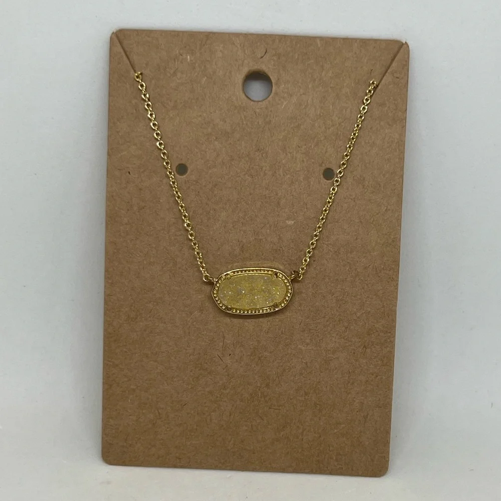 NEW Druzy Pendant Necklace Yellow Gold Chain Dainty Gift Drusy‎ Feminine Jewelry